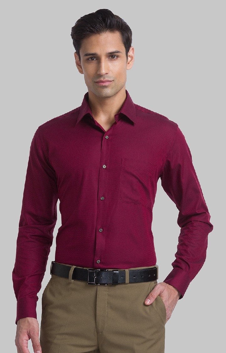 Raymond | Raymond Red Solid Contemporary Fit Casual Shirts For Men