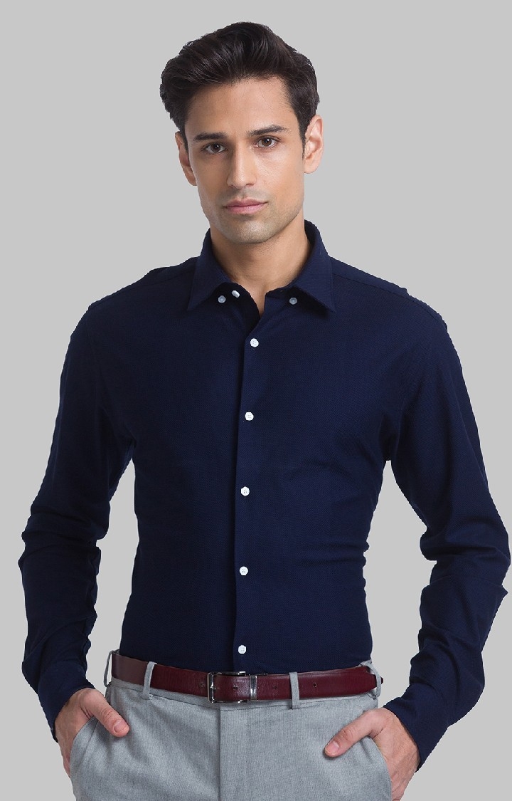 Raymond | Raymond Blue Solid Slim Fit Formal Shirts For Men