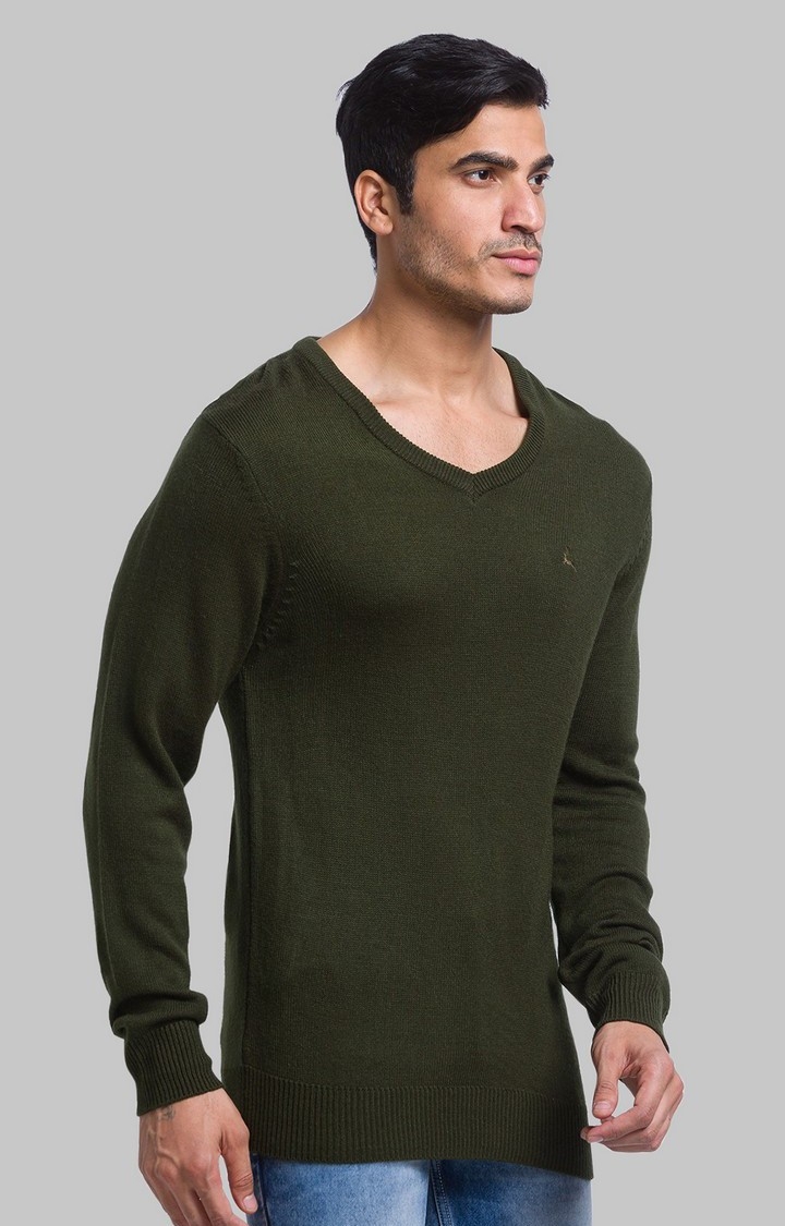 PARX Regular Fit Green Sweater For Men