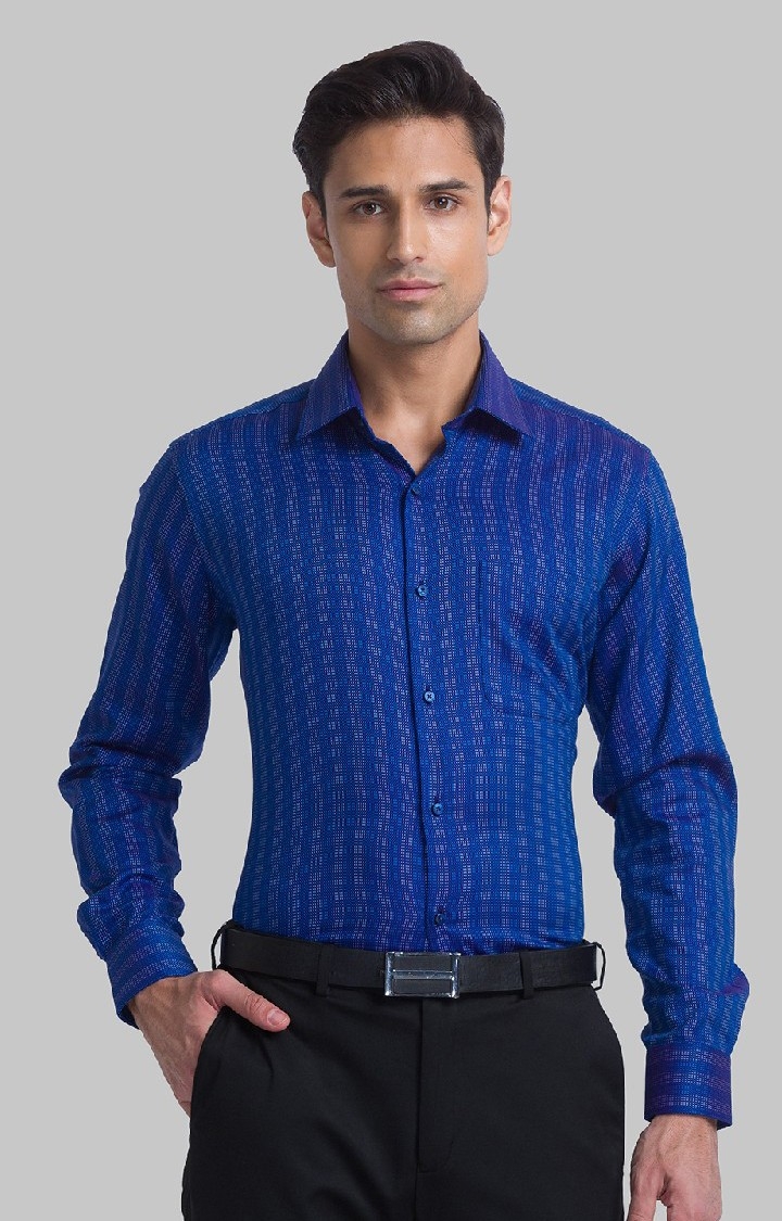 Raymond | Raymond Blue Stripe Contemporary Fit Formal Shirts For Men