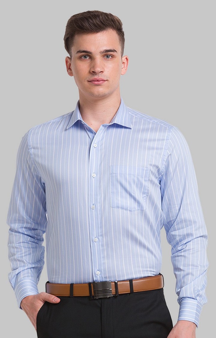 Park Avenue | Park Avenue Blue Stripe Regular Fit Formal Shirts For Men