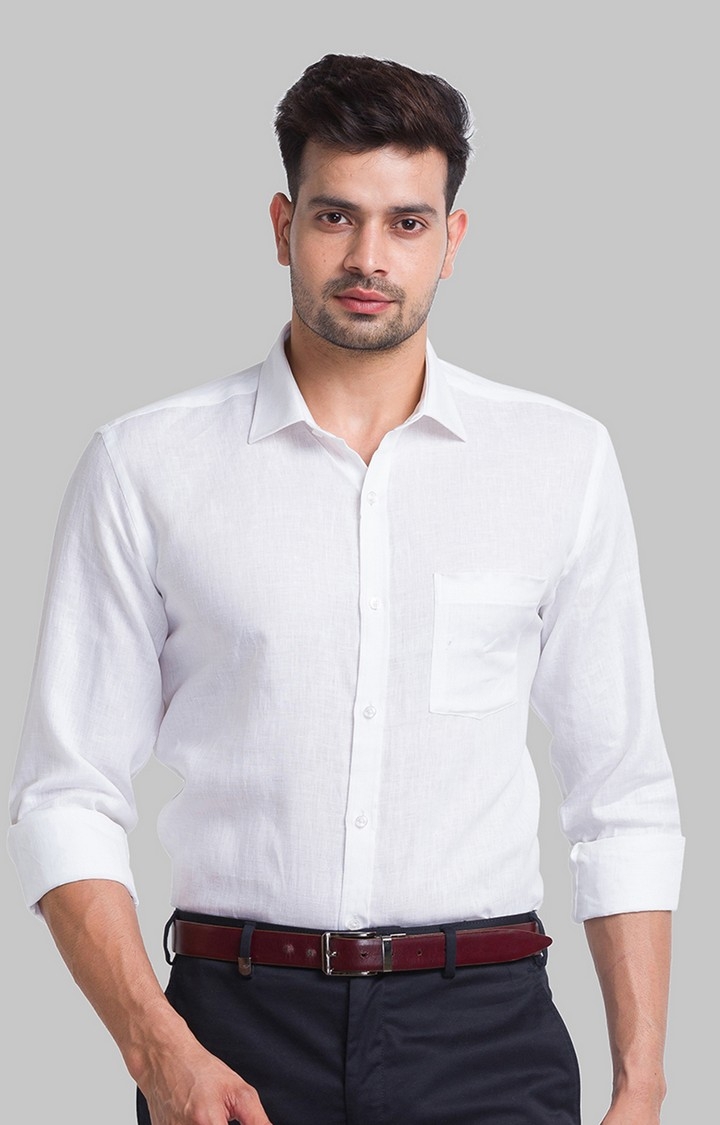 Park Avenue | Park Avenue White Solid Slim Fit Formal Shirts For Men