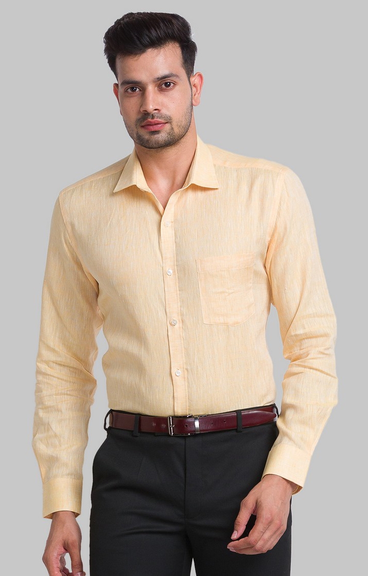 Park Avenue | Park Avenue Yellow Solid Slim Fit Formal Shirts For Men