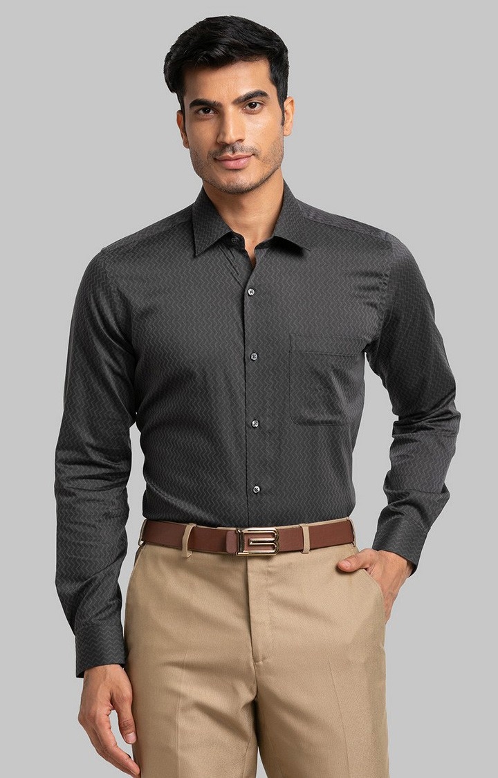 Raymond | Raymond Grey Solid Contemporary Fit Casual Shirts For Men