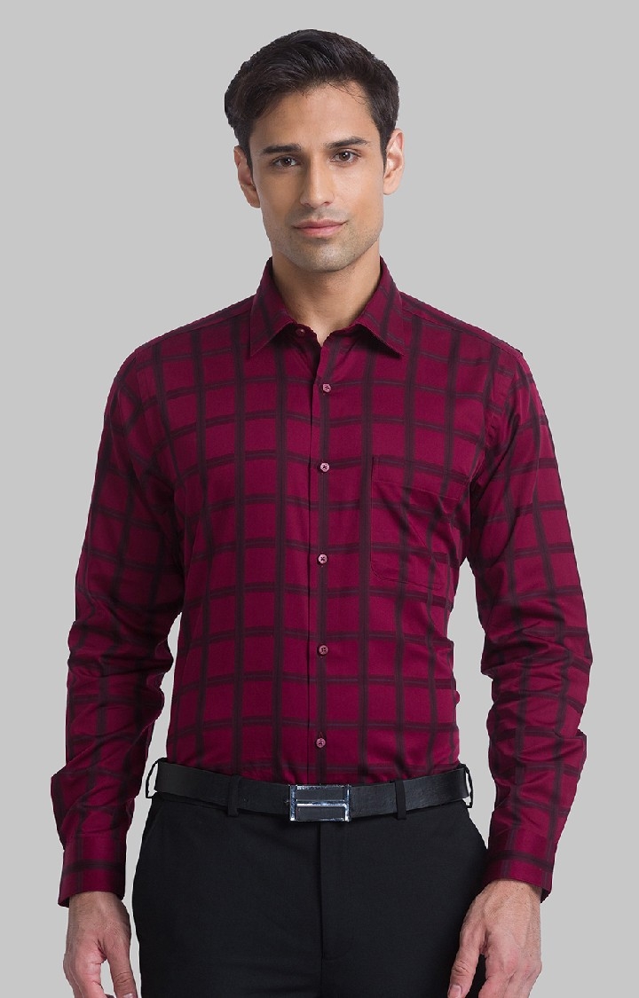 Raymond | Raymond Red Checks Contemporary Fit Casual Shirts For Men