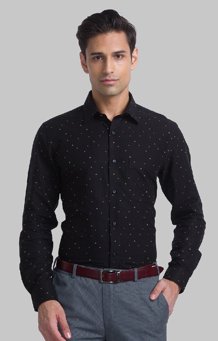 Raymond | Raymond Black Jacquard Contemporary Fit Casual Shirts For Men