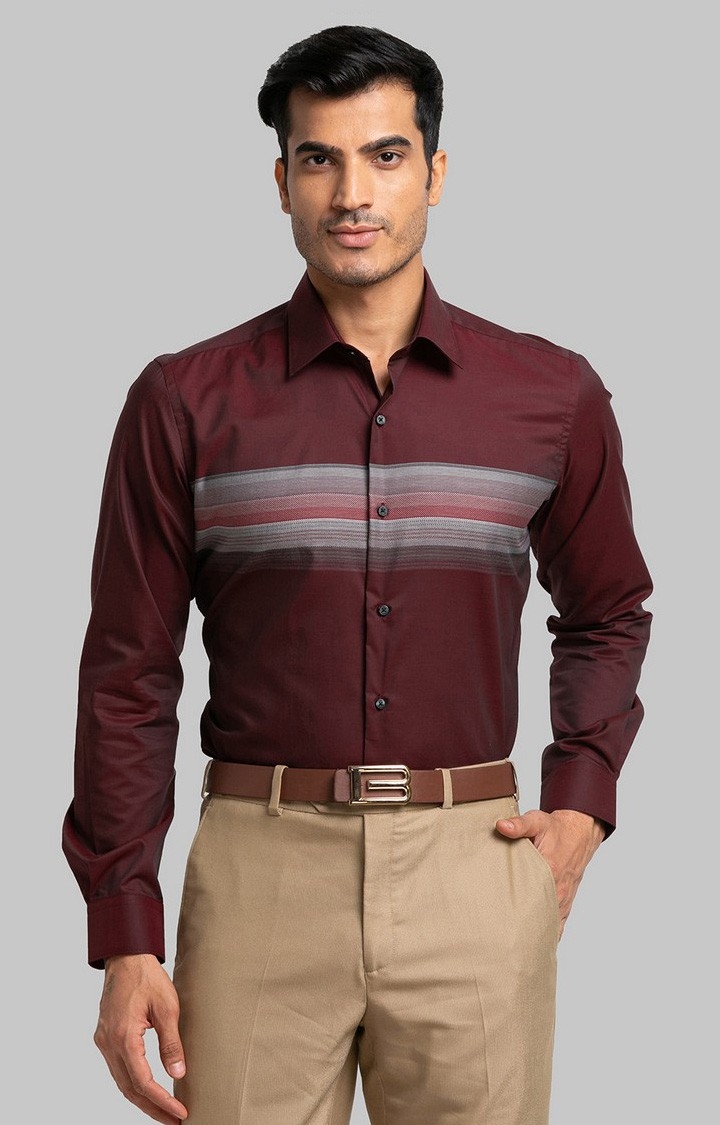 Raymond | Raymond Red Barre Contemporary Fit Casual Shirts For Men