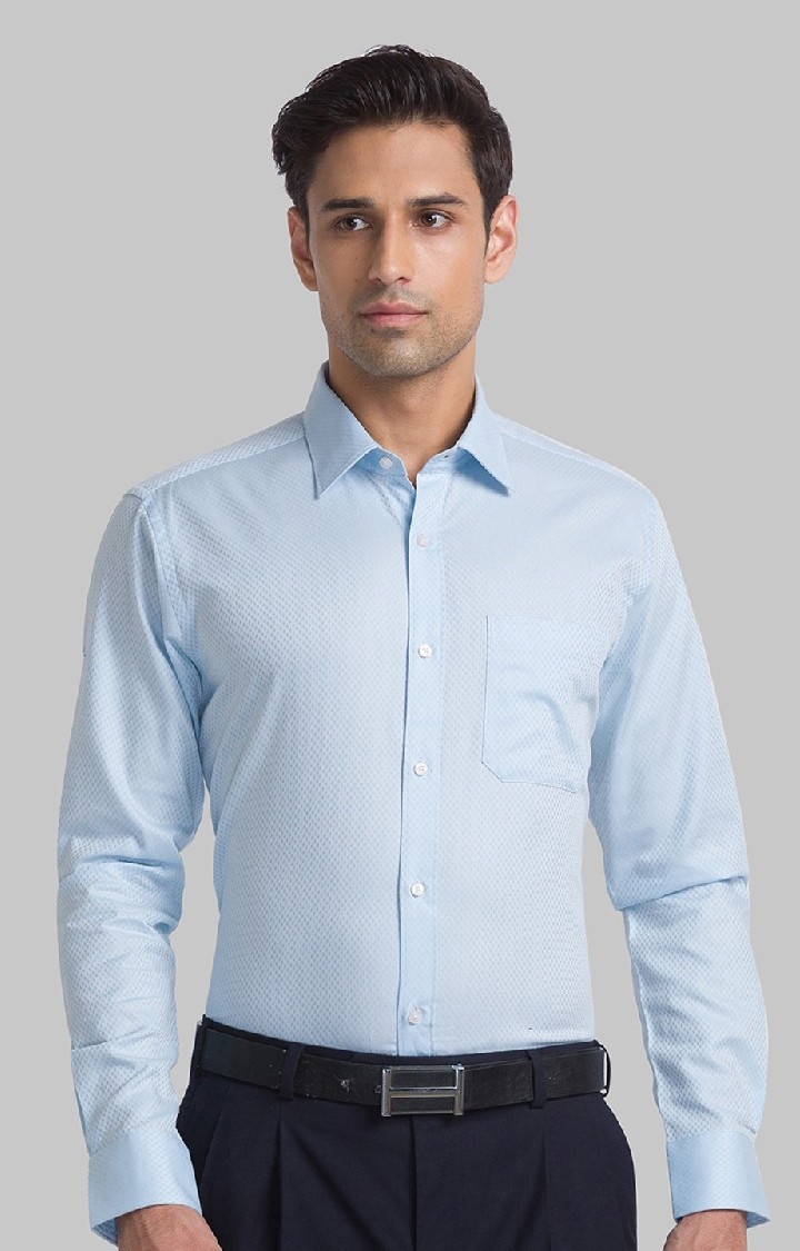 Raymond Blue Solid Contemporary Fit Casual Shirts For Men