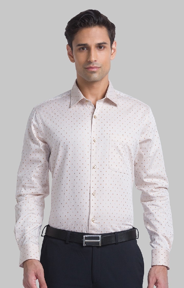 Raymond Beige Jacquard Contemporary Fit Casual Shirts For Men
