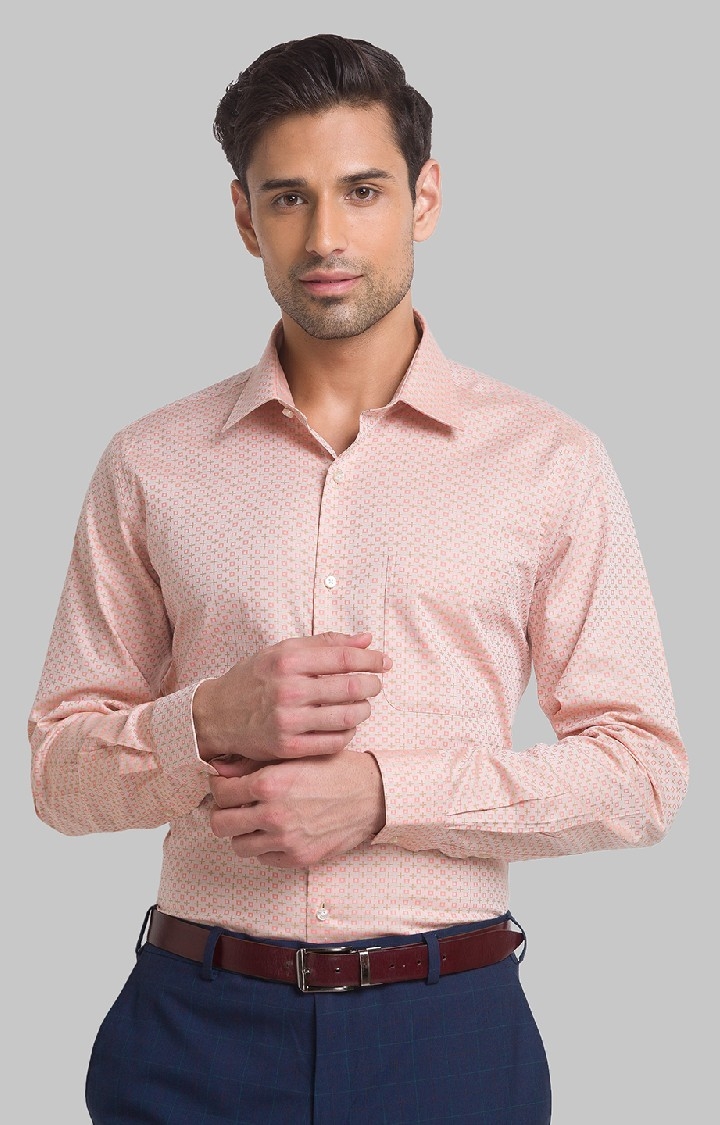 Raymond Orange Solid Contemporary Fit Casual Shirts For Men