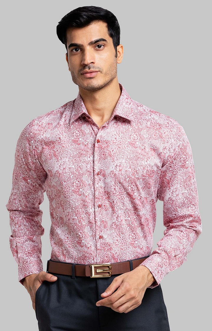 Raymond | Raymond Red Print Contemporary Fit Formal Shirts For Men