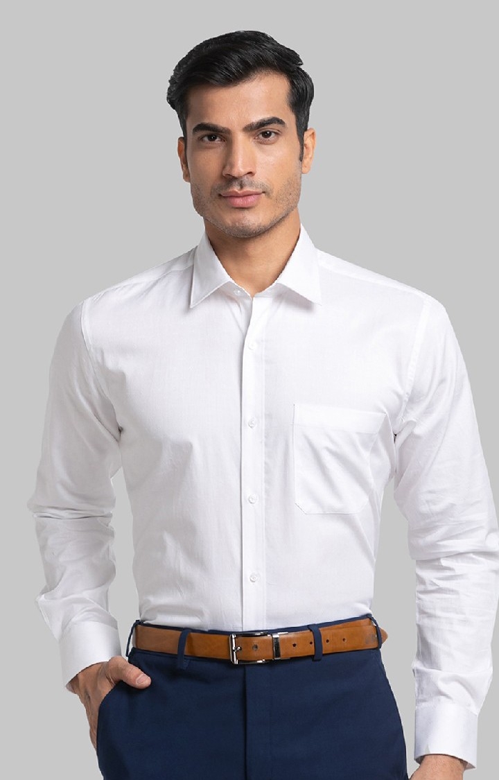 Raymond | Raymond White Solid Contemporary Fit Formal Shirts For Men