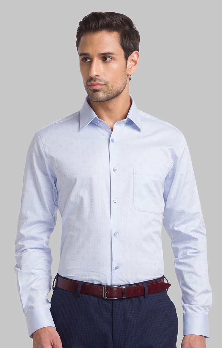 Raymond | Raymond Blue Jacquard Contemporary Fit Formal Shirts For Men