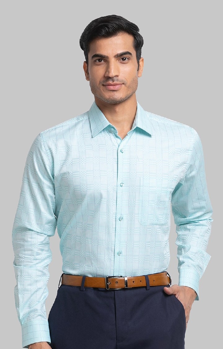 Raymond | Raymond Green Checks Contemporary Fit Formal Shirts For Men