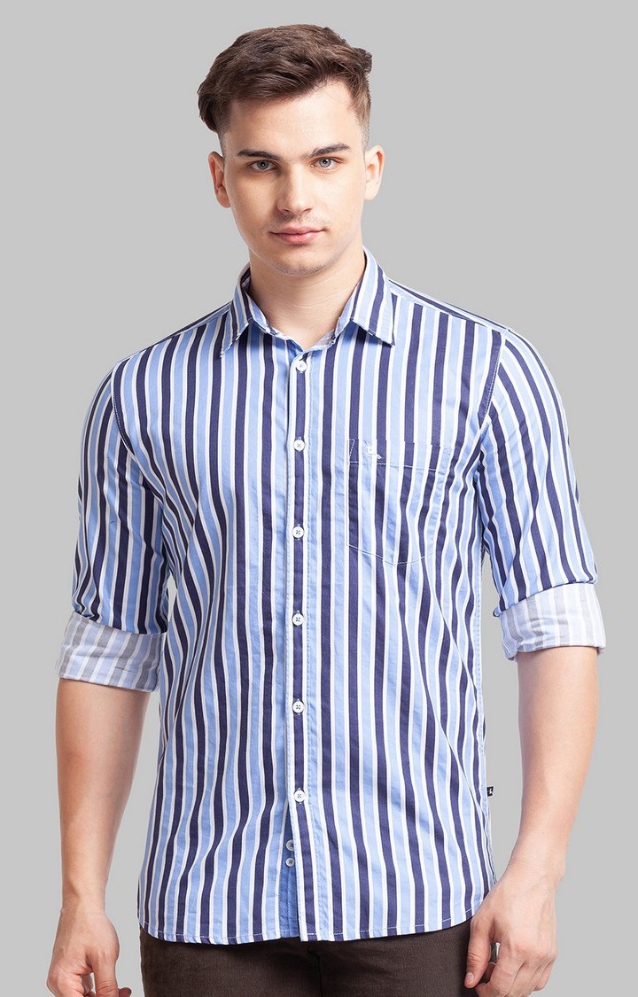 PARX | PARX Blue Print Slim Fit Casual Shirts For Men