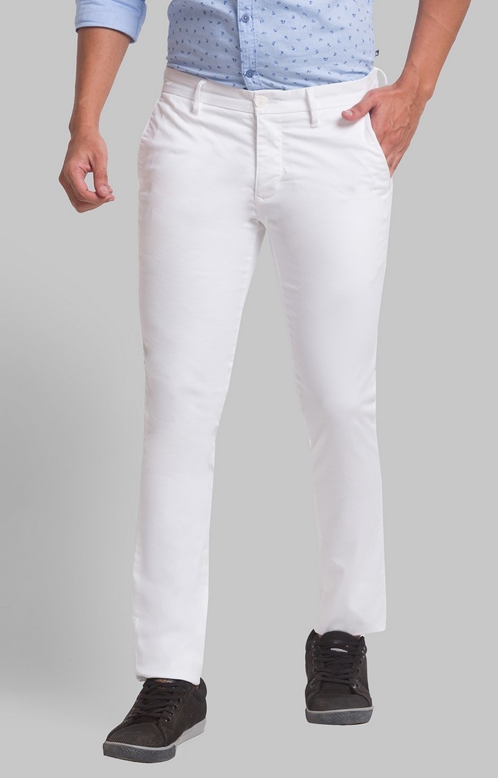 PARX Super Slim Fit White Casual Pant For Men