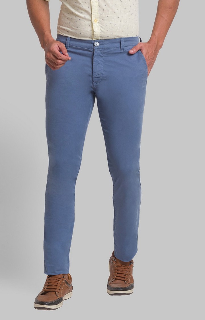 PARX Super Slim Blue Casual Pant For Men