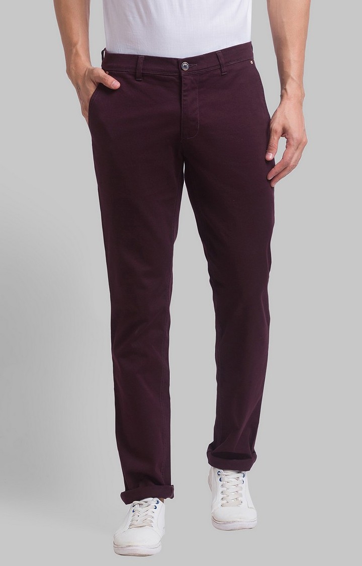 PARX Low Rise Tapered Fit Red Casual Pant For Men
