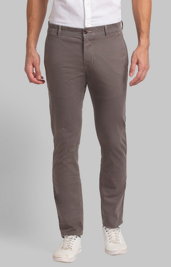 PARX Low Rise Tapered Fit Grey Casual Pant For Men
