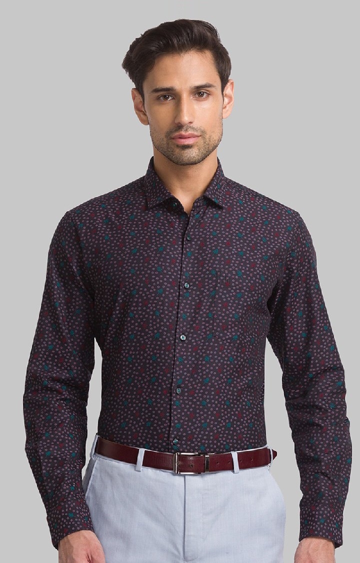Raymond Red Jacquard Contemporary Fit Casual Shirts For Men