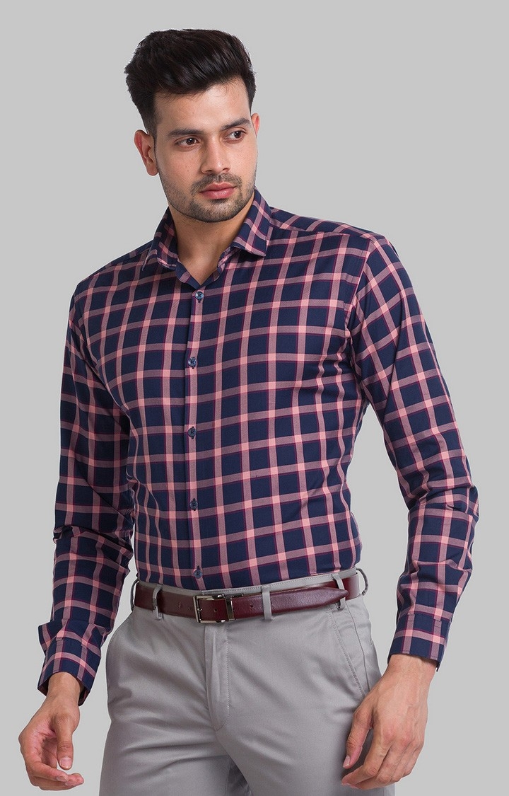 Park Avenue Red Checks Slim Fit Casual Shirts For Men
