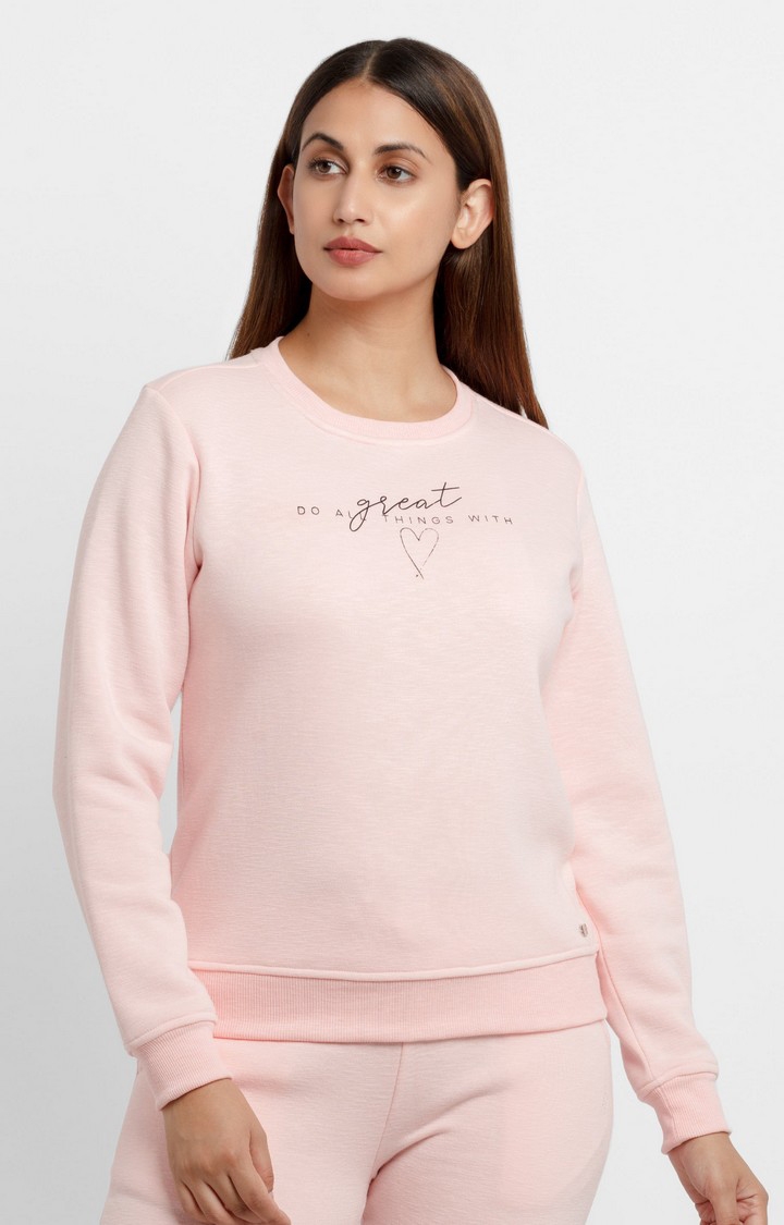 Women's Pink Polyester Typographic Sweatshirts