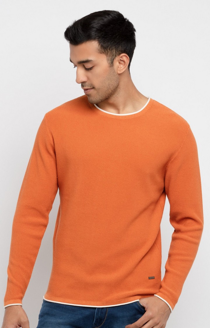 Men's Orange Acrylic Knitted Sweaters