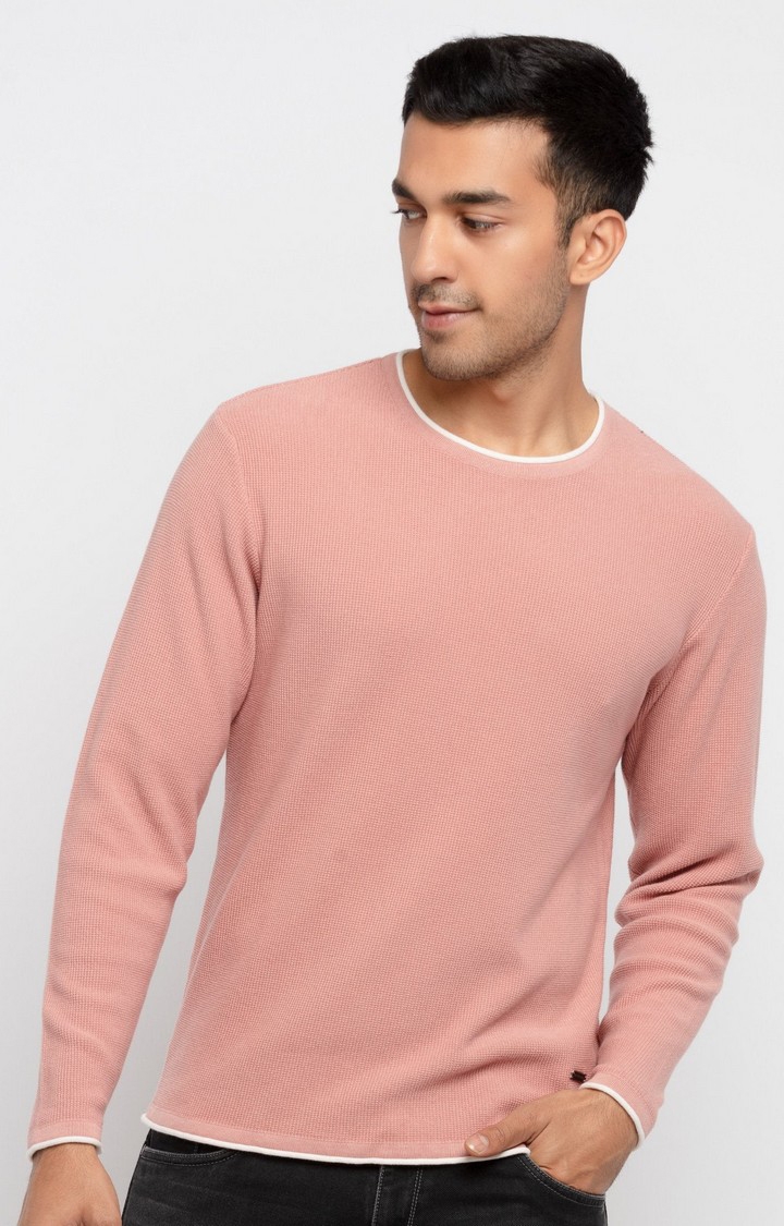 Men's Pink Acrylic Knitted Sweaters
