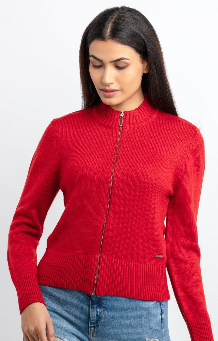 Red Acrylic Solid Sweaters