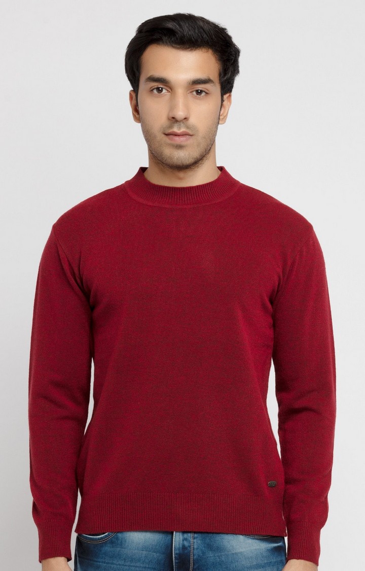Men's Red Acrylic Solid Sweaters