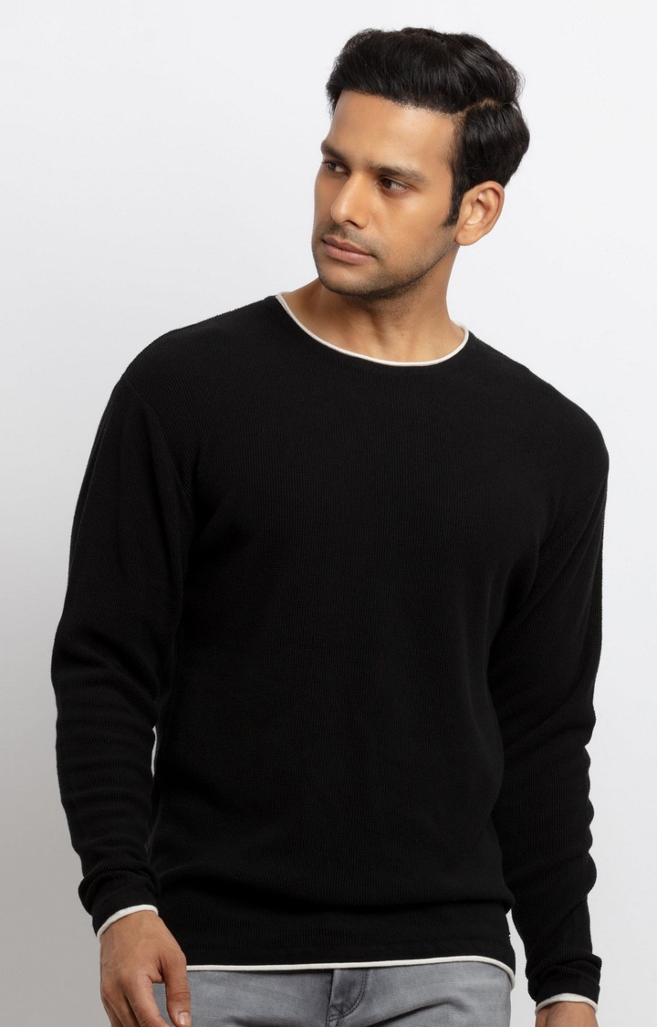Men's Black Acrylic Knitted Sweaters