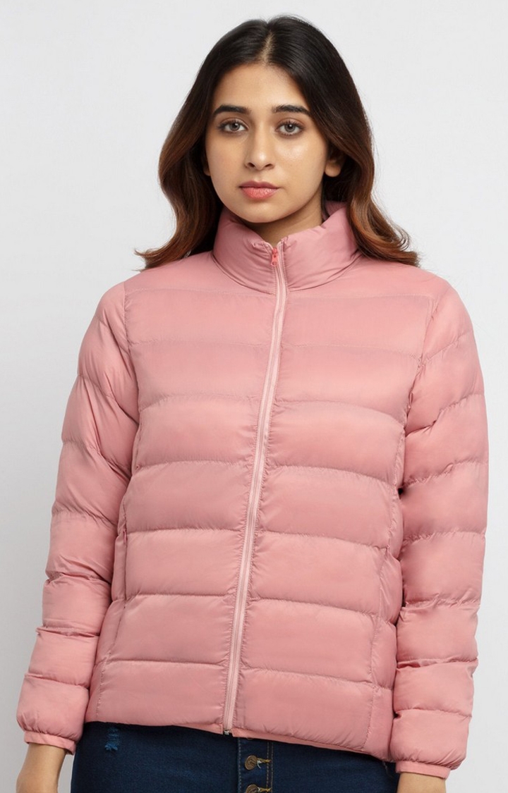 Status Quo | Women's Pink Nylon Quilted Bomber Jackets