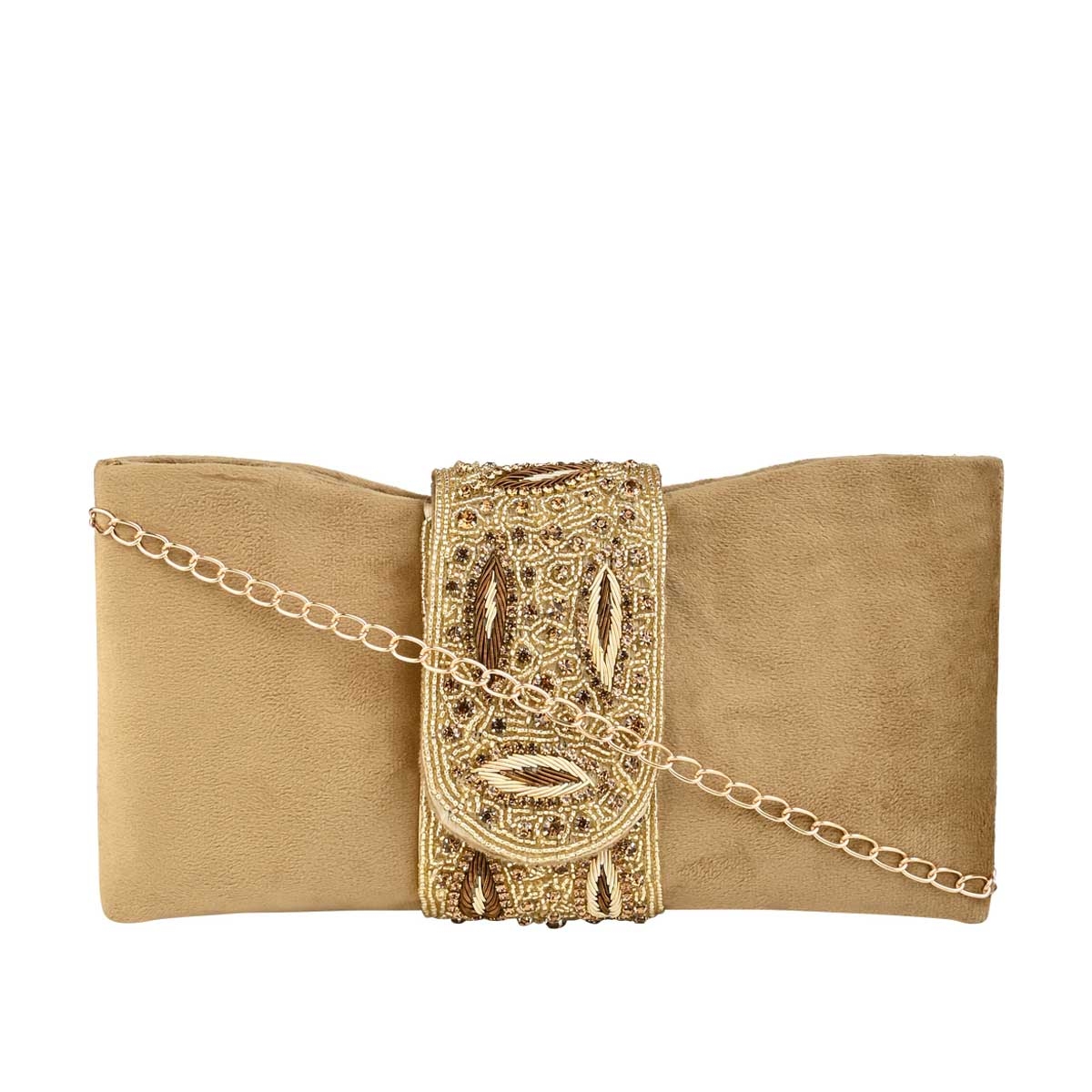Rocia | ROCIA BY REGAL BEIGE WOMEN SUEDE CLUTCH WITH HAND EMBROIDERY