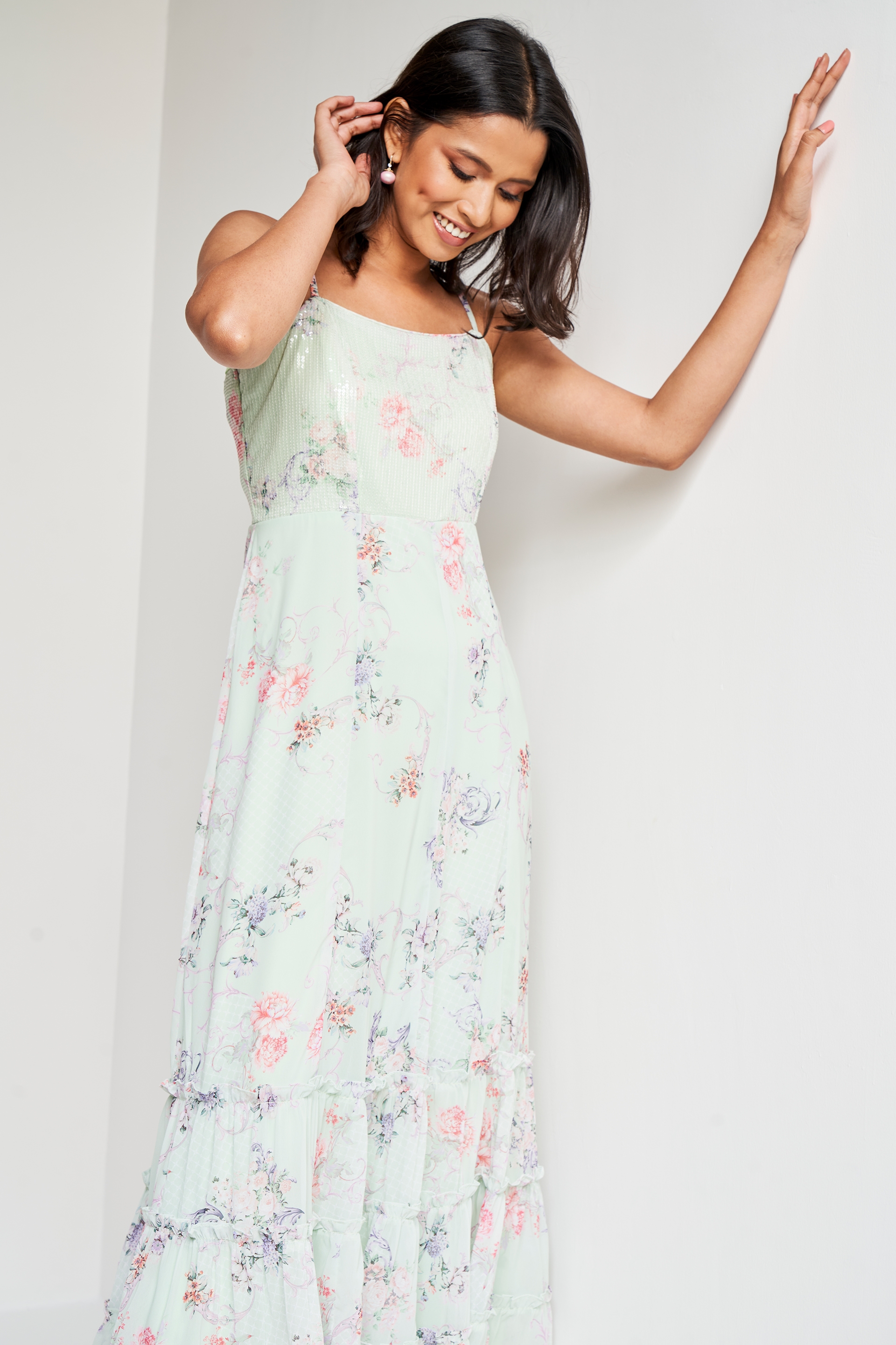AND Evening Floral Mint Gown