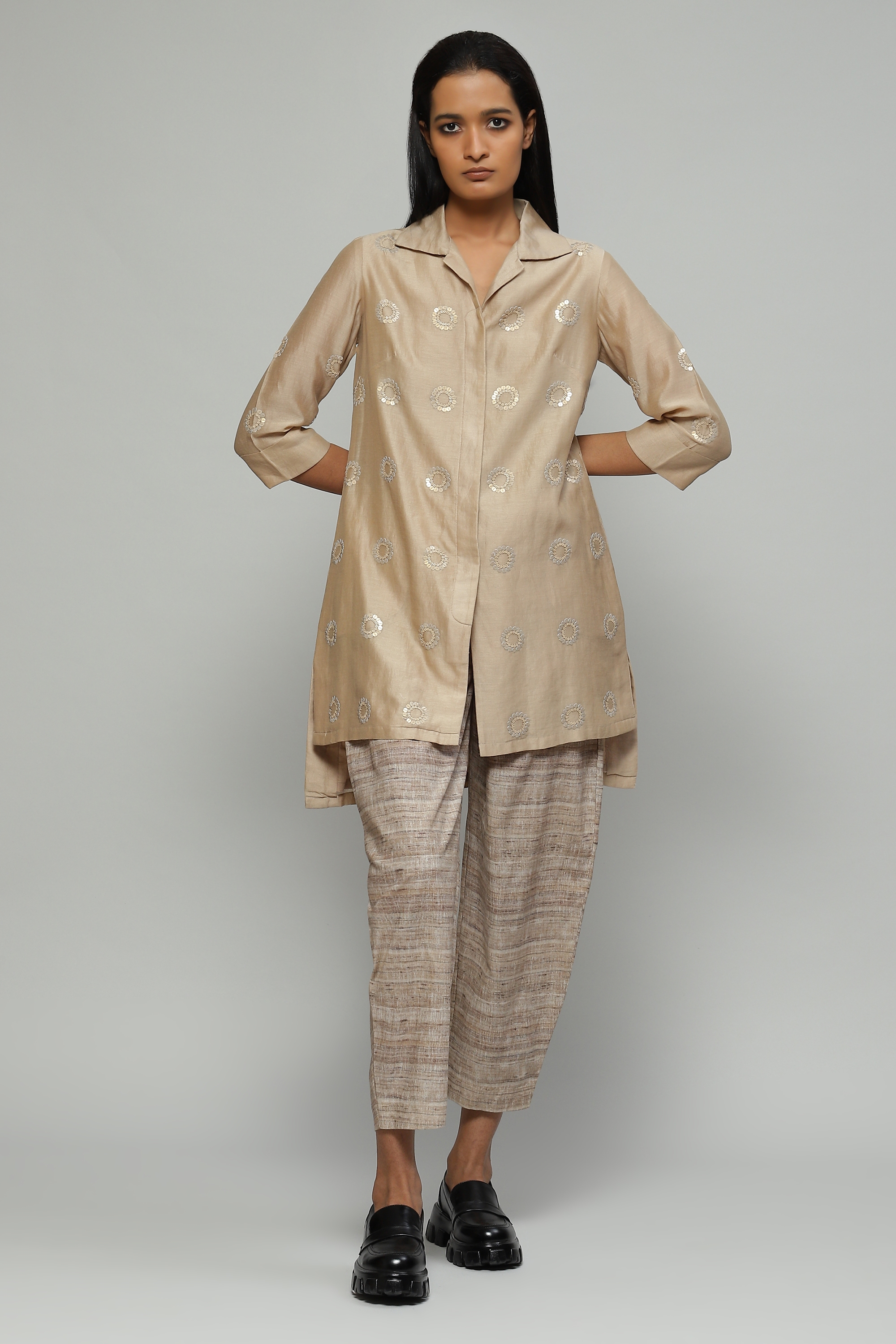 ABRAHAM AND THAKORE | Sequinned Silk Cotton Dot Tunic
