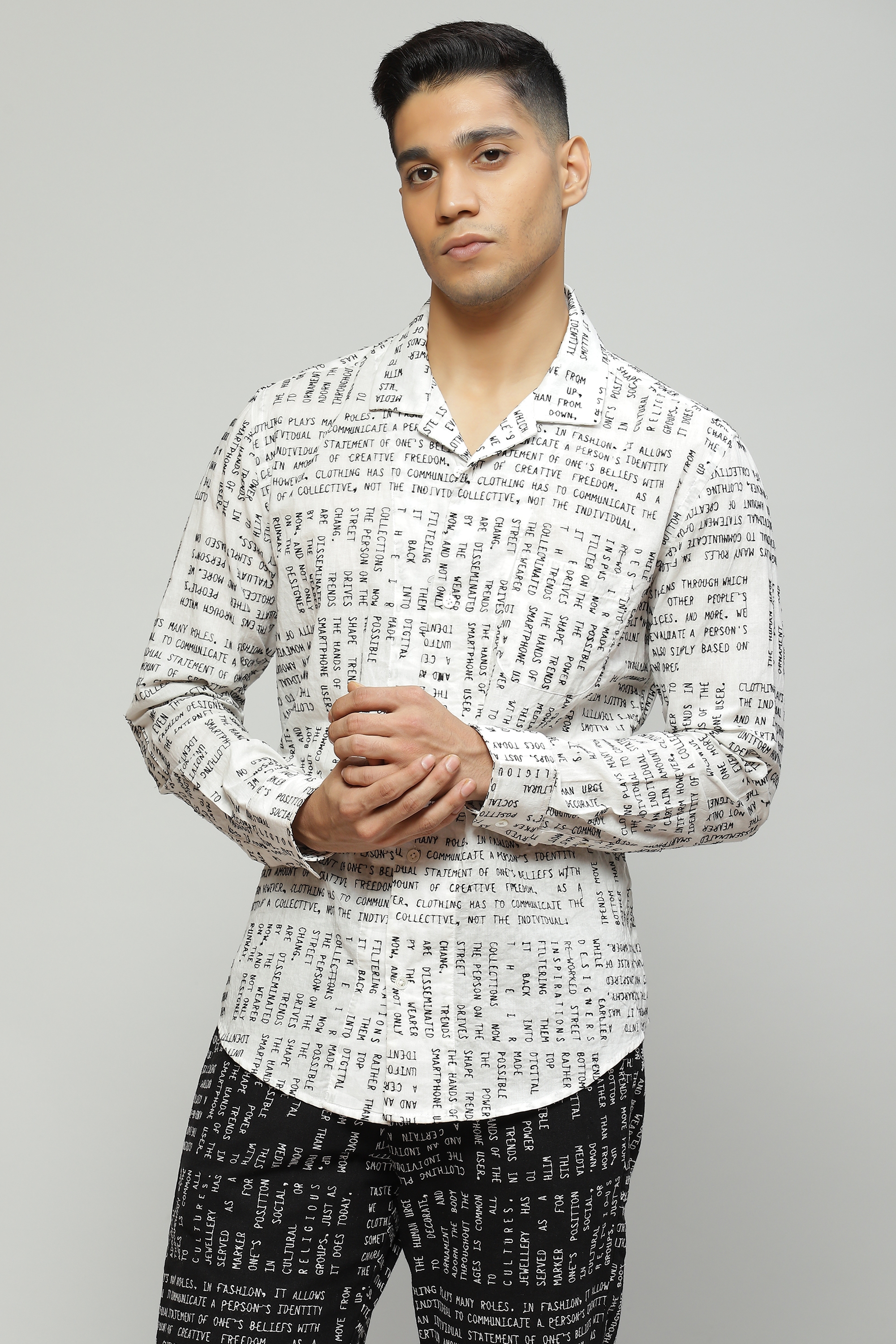 ABRAHAM AND THAKORE | Calligraphy Embroidered Shirt
