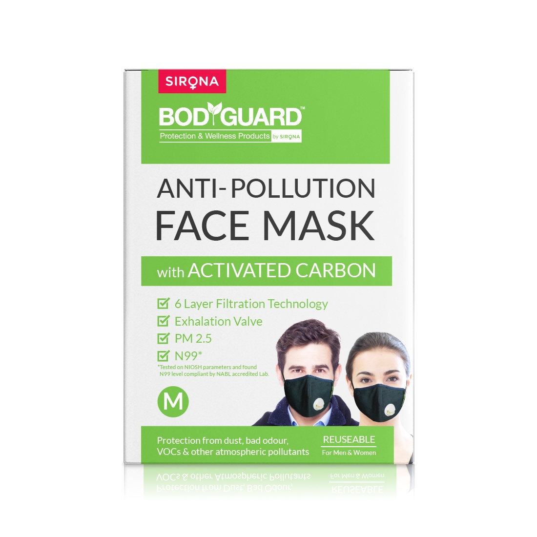 Bodyguard | Bodyguard Reusable Anti Pollution Face Mask with Activated Carbon, N99 + PM2.5 for Men and Women - Medium
