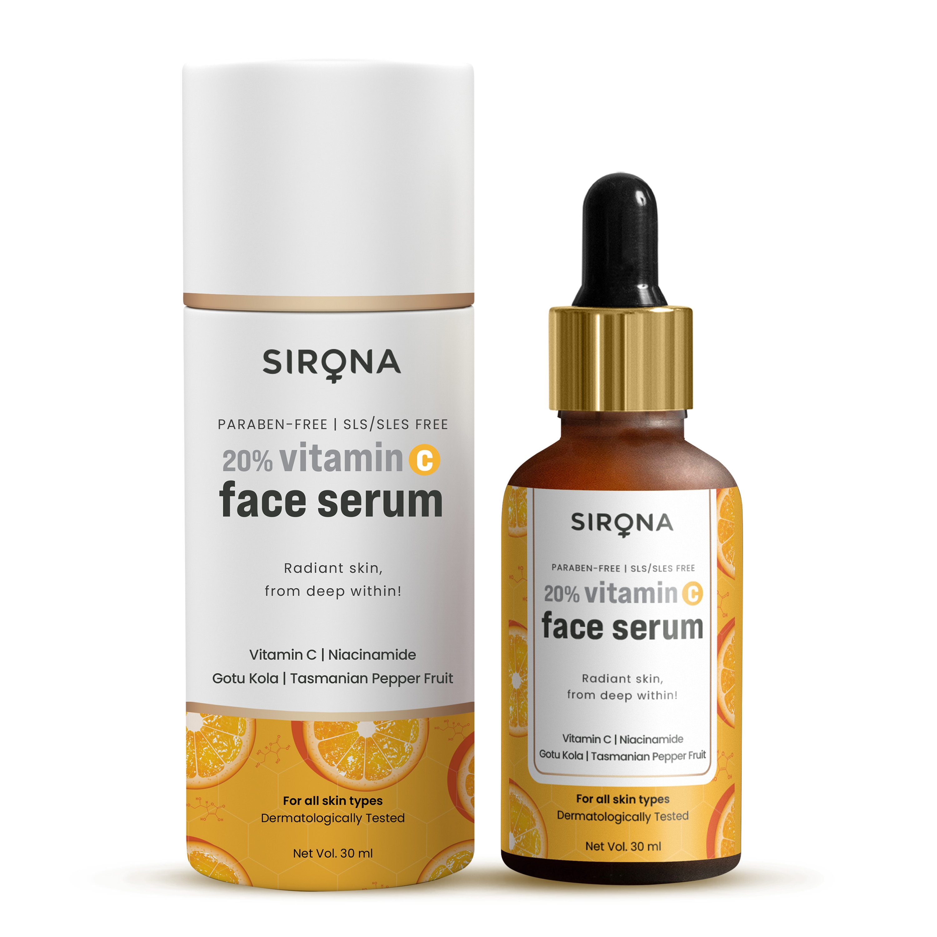 Sirona | Sirona Vitamin C Face Serum for Men & Women – 30 ml for Repair Skin Damage, Heals Dark Spots & Makes Skin Radiant 