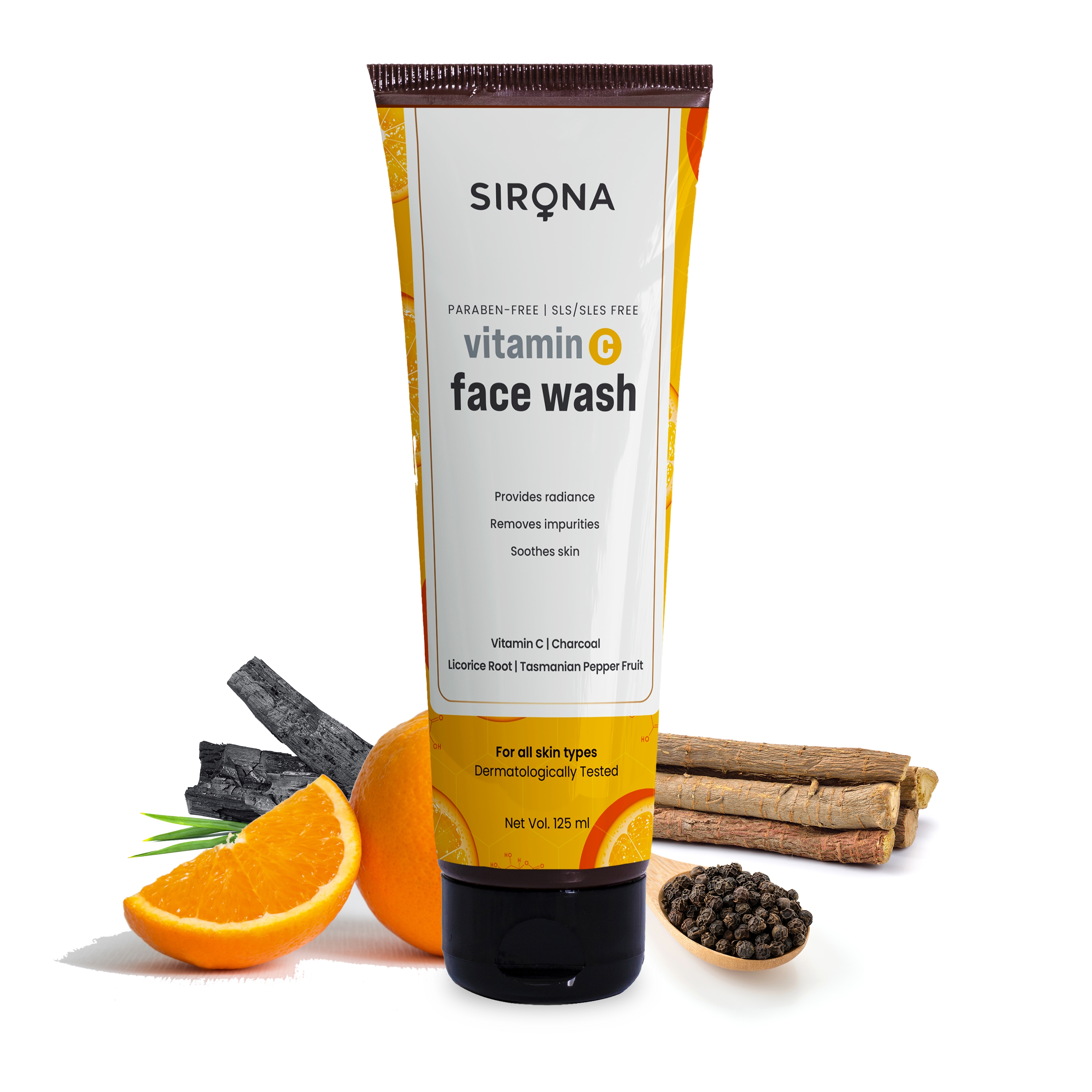 Sirona | Sirona Vitamin C Face Wash For Men & Women – 125 Ml With Charcoal Licorice Root & Tasmanian Pepper Fruit