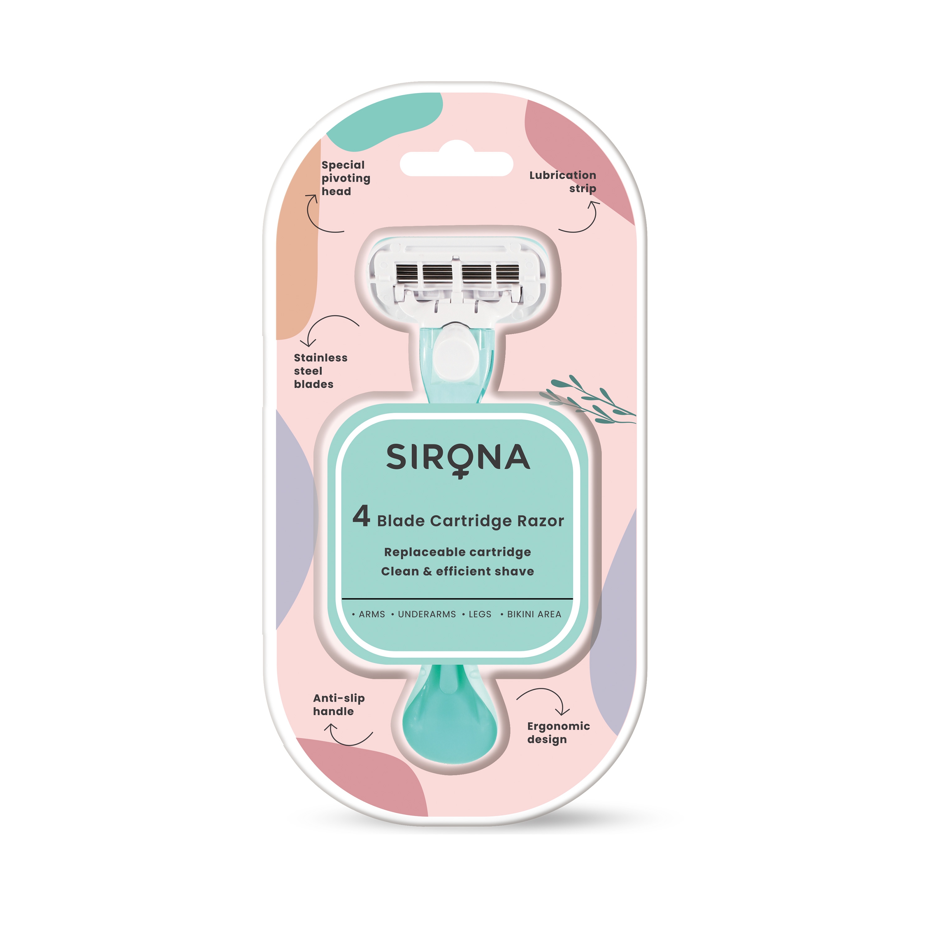 Sirona | Sirona Hair Removal Razor For Women With Aloe Vera & Vitamin E Lubrication – 1 Pcs With 4 Swedish Stainless Steel Blade & Replaceable Cartridge For Clean & Effective Shave