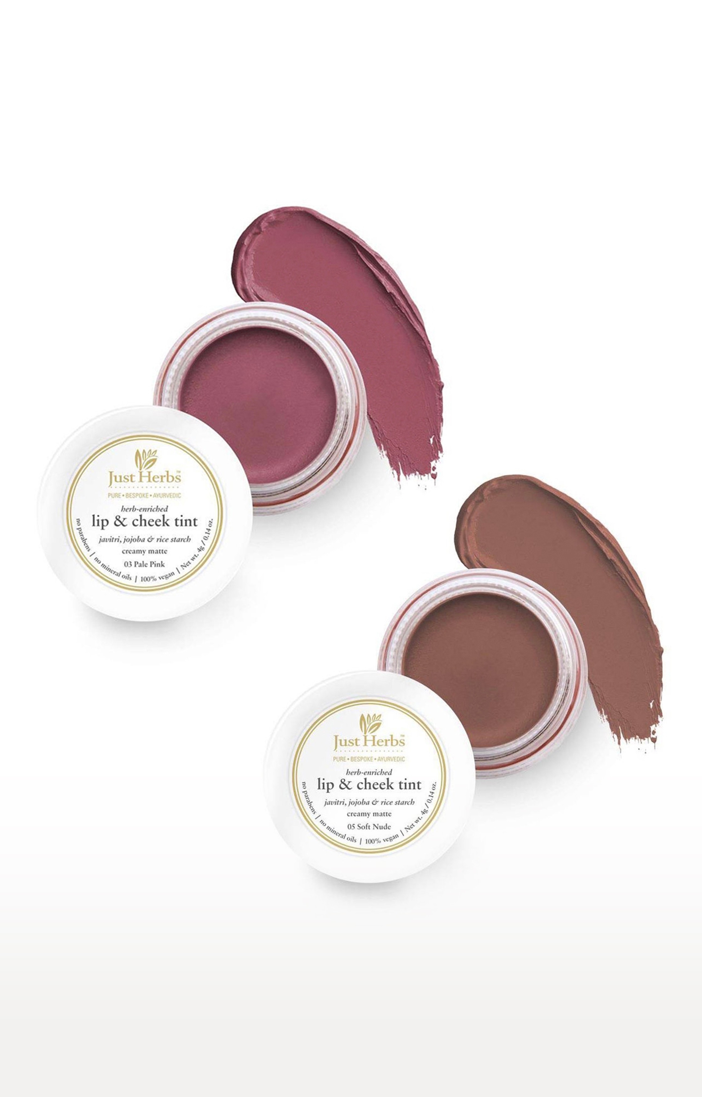 Just Herbs | Just Herbs Vegan Lip and Cheek Tint ( Pack of 2): Natural Blush - Pale Pink and Soft Nude