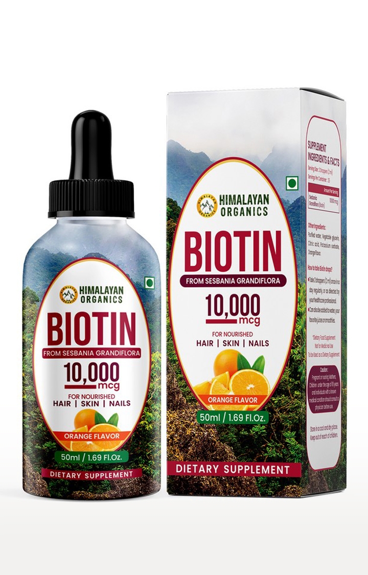 Himalayan Organics | Himalayan Organics Liquid Biotin 10000mcg Drops - 5X Better Absorption - Hair Growth - Glowing Skin & Strong Nails - From Sesbania Grandiflora - 50 ml