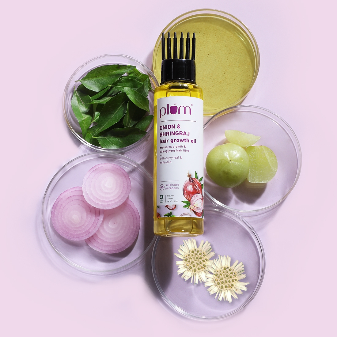 Plum Be Good | Plum Onion and Bhringraj Hair Growth Oil with Curry Leaf and Amla Oils | For All Hair Types| Sulphate-Free | Paraben-Free | 100% Vegan | Promotes Growth, Strengthens Hair Fibre