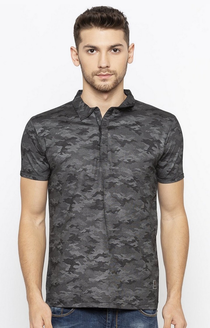 Grey Cotton Camouflage Polos