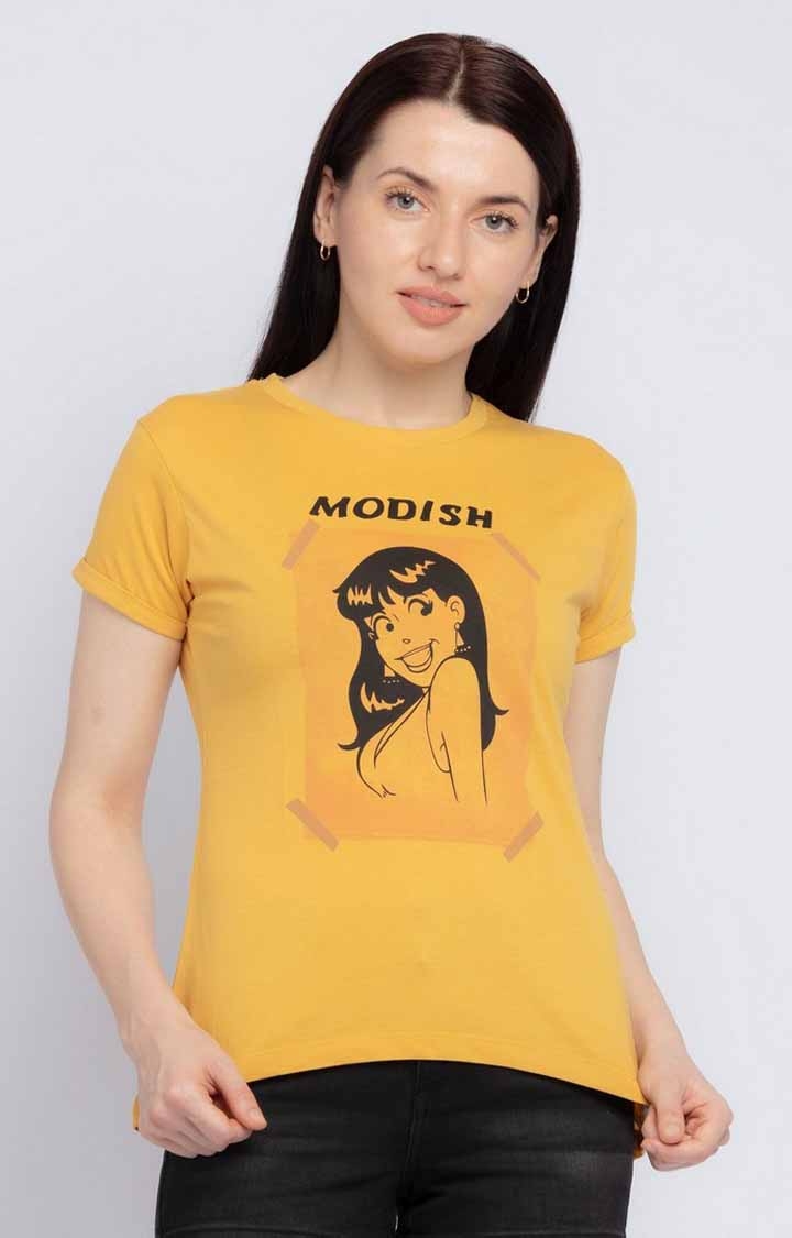 Yellow Cotton Printed T-Shirts