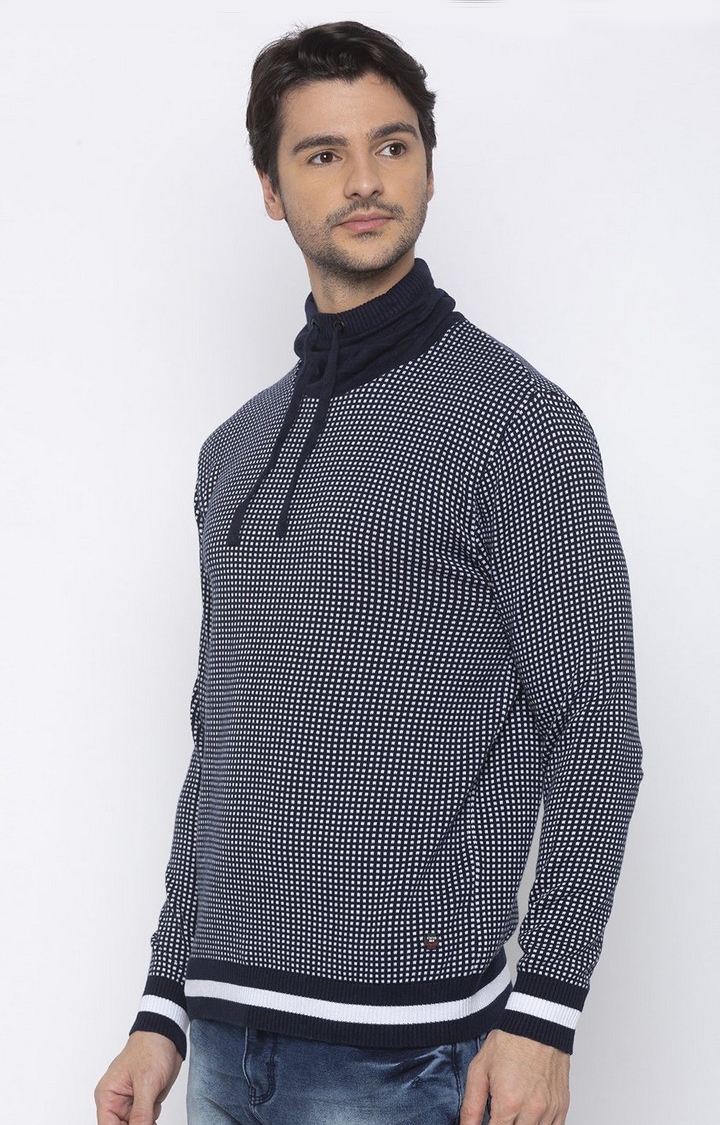 Men's Blue Cotton Checked Sweaters