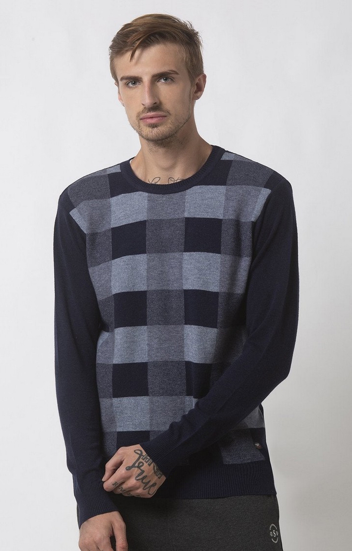 Status Quo | Men's Blue Polycotton Checked Sweaters