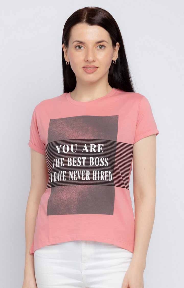 Pink Cotton Printed T-Shirts