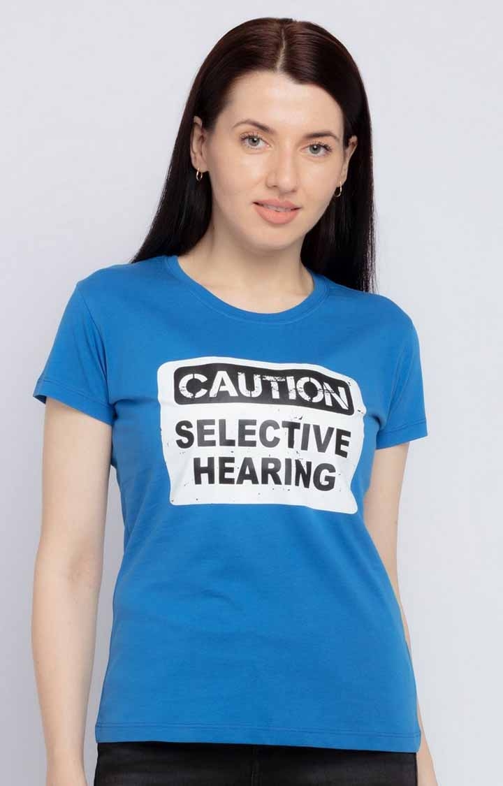Blue Cotton Printed T-Shirts