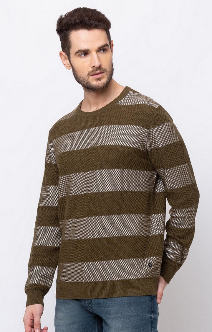 Men's Green Cotton Striped Sweaters